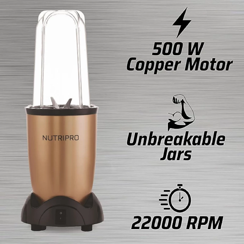 NutriPro Juicer Mixer Grinder - Smoothie Maker 500 Watts Gold, 2 Jars-2.webp